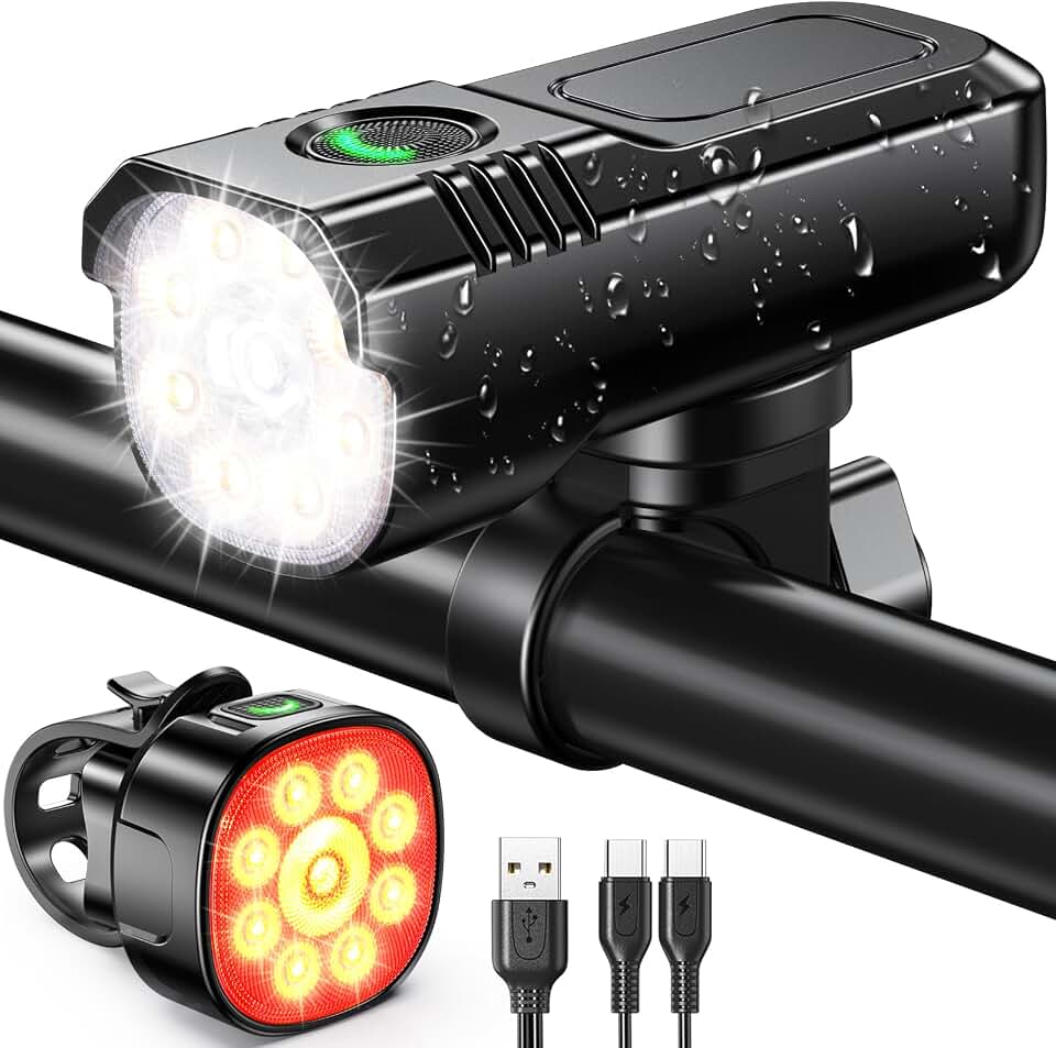 Zewdov High Lumen Super Bright Bike Lights for Night Riding, Adjustable Modes Bicycle Lights Front and Rear, Rechargeable &amp; IP65 Waterproof Bike Headlight and Taillight Set for Cycling Electronics