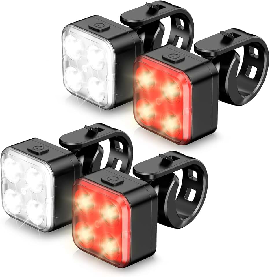 Akale Bike Lights Set, Rechargeable Bicycle Lights Front and Rear, 4 Light Mode Options, Bike Headlight, IPX4 Waterproof, Easy to Install for Men Women Road