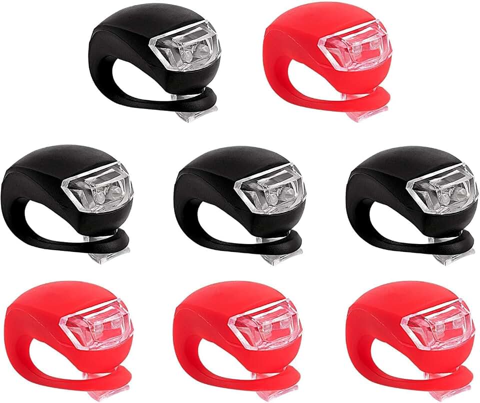 8 Pack Bike Lights, Silicone LED Bicycle Lights Front and Rear, Waterproof | Silicone LED Bike Lights For Night Riding, Cycling And Safety. Easy Strap Mount Fits Bikes Without Tools.