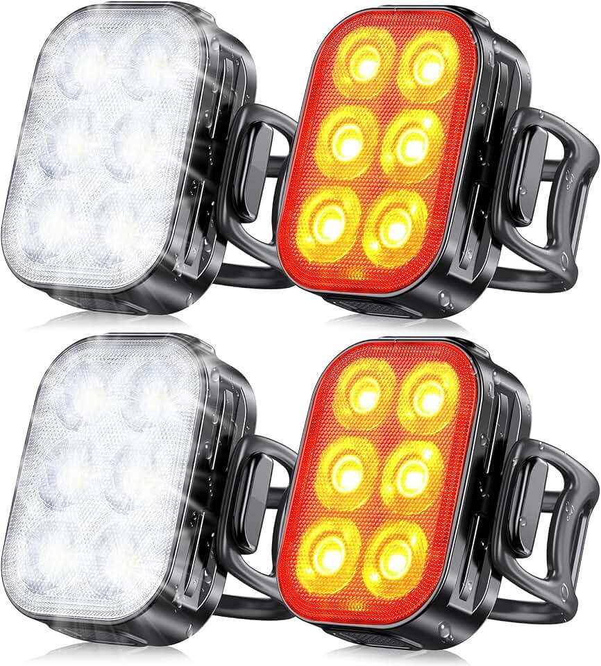 Zewdov Bike Lights for Night Riding, Rechargeable Bike Light Front and Back | IP65 Waterproof Ultra Slim Bicycle Lights, 4+6 Mode Bike Headlight and Tail Light Set, 1.5 Hrs Fast Charging, Easy to Install