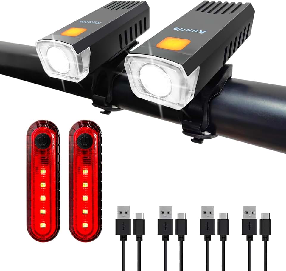 Kunhe USB-C Rechargeable Bike Lights Front and Rear(2or4or10or20 Packs) Night Riding for Kids &amp;Adults 3 Lights Modes Used as a Safety Indicator Light for Skateboards Strollers and Wheelchairs