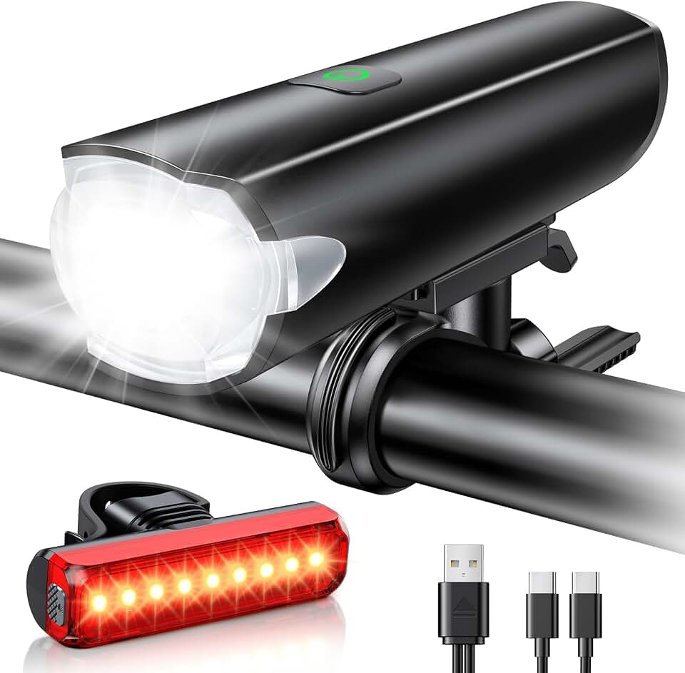 2026 New 1200LM Wide Angle Bike Lights for Night Riding, 3+5 Modes &amp; IP65 Waterproof Bicycle Lights Front and Rear, Long-Lasting USB Rechargeable for Men Women Kids Bike Accessories