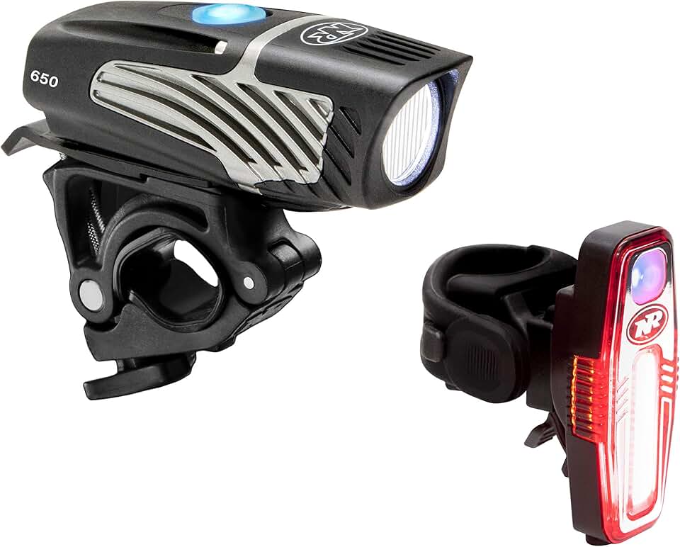 NiteRider Lumina Micro Sabre Bike Light Combo 650 Lumen Headlight 110 Lumen Taillight USB Rechargeable Bicycle LED Front and Back Light IP64 Waterproof Mountain Road Commuting MTB Cycling Safety Flash