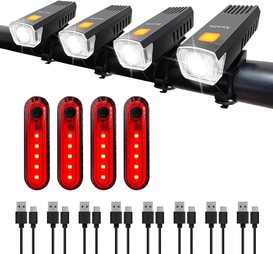 Kunhe USB-C Rechargeable Bike Lights Front and Rear(2or4or10or20 Packs) Night Riding for Kids &amp;Adults 3 Lights Modes Used as a Safety Indicator Light for Skateboards Strollers and Wheelchairs