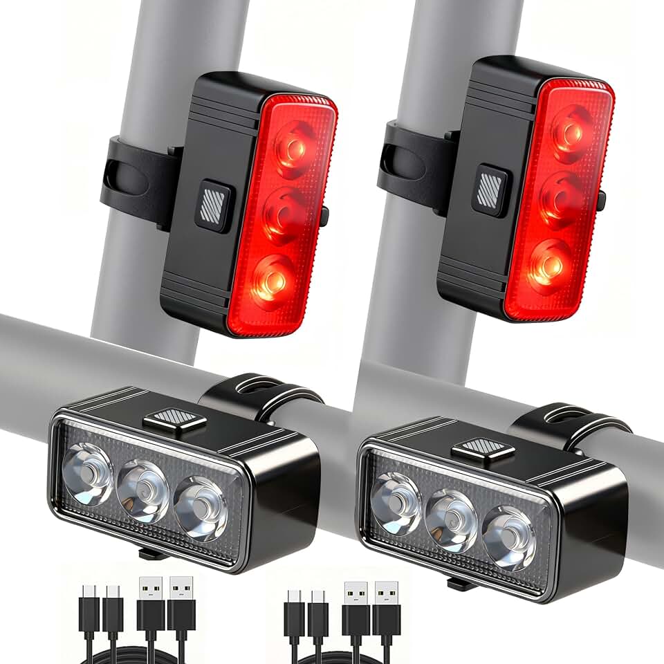 Bike Light Kit, LED Bicycle Light Set - 2 Bike Headlights &amp; 2 Taillights, IPX4 Waterproof Rechargeable Bike Lights, 5 Modes Front/7 Modes Rear Night Cycling Lights for Safety,Kids Men Women Bike