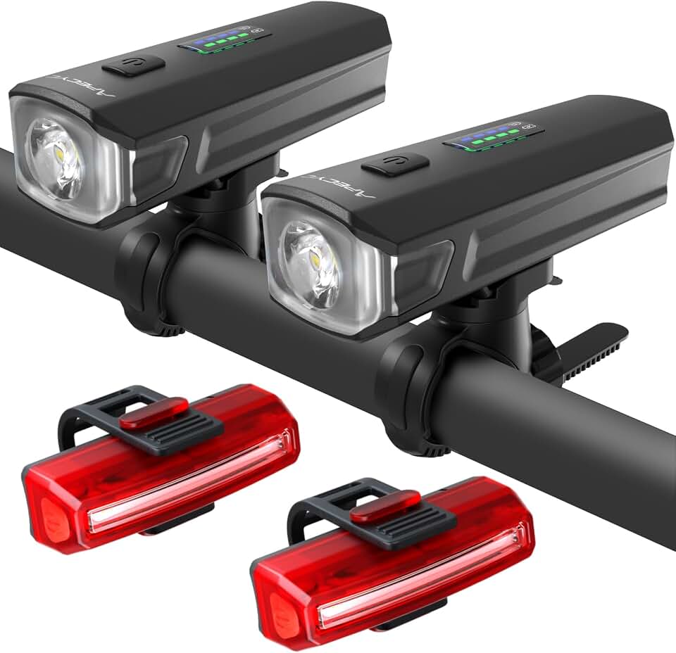 APECYC Bike Lights, Rechargeable Bicycle Light for Night Riding, Bike Front Headlight and Back Taillight with 4+5 Light Modes, Waterproof Bike Light Set for Mountain Road &amp; Commuter Cycling