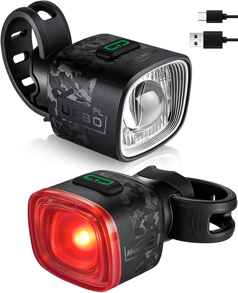 MagicShine URBO COMBO Bike Lights Front and Back, 82h Runtime Bicycle Light | Cut-Off Headlight, Brake Taillight, Ultralight, Auto On/Off for Urban Riding, IPX6 Waterproof, USB-C Rechargeable, 300LM,50LM