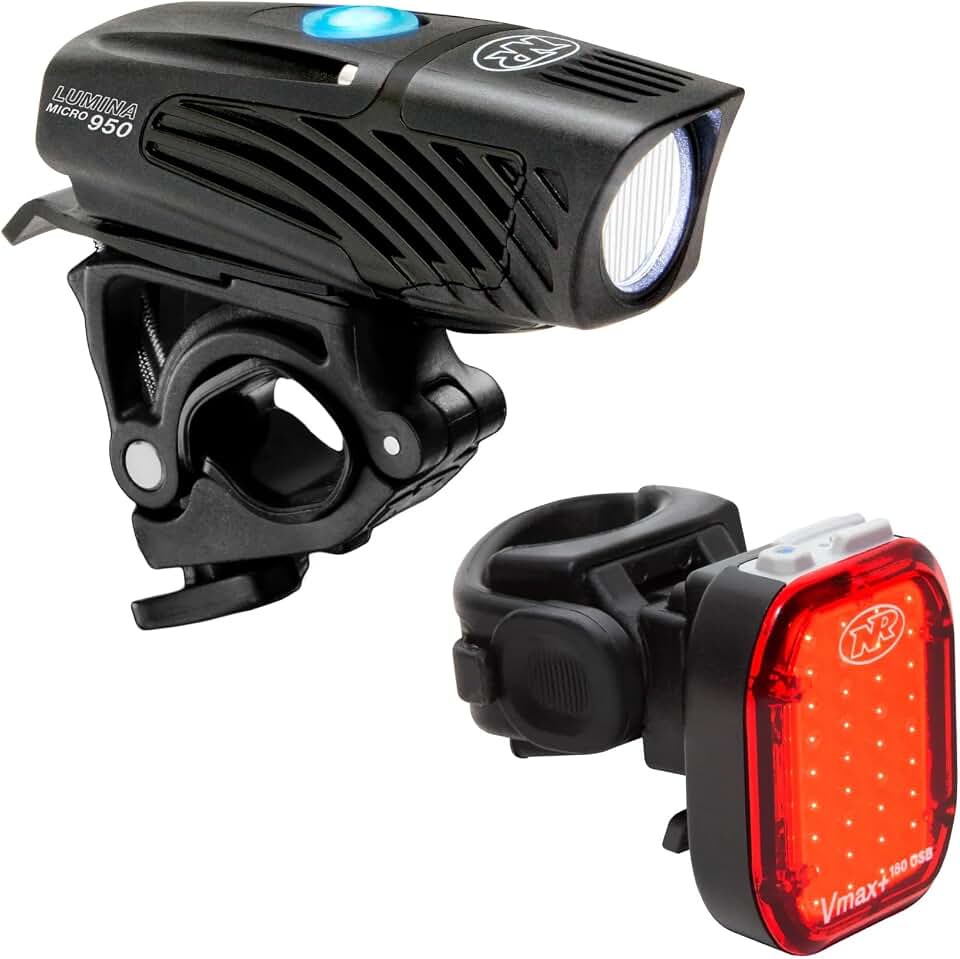 NiteRider Lumina Micro 950 Front Bike Light/Vmax+ 180 Rear Bike Light Combo Pack - USB Rechargeable Water-Resistant LED Bicycle Lights