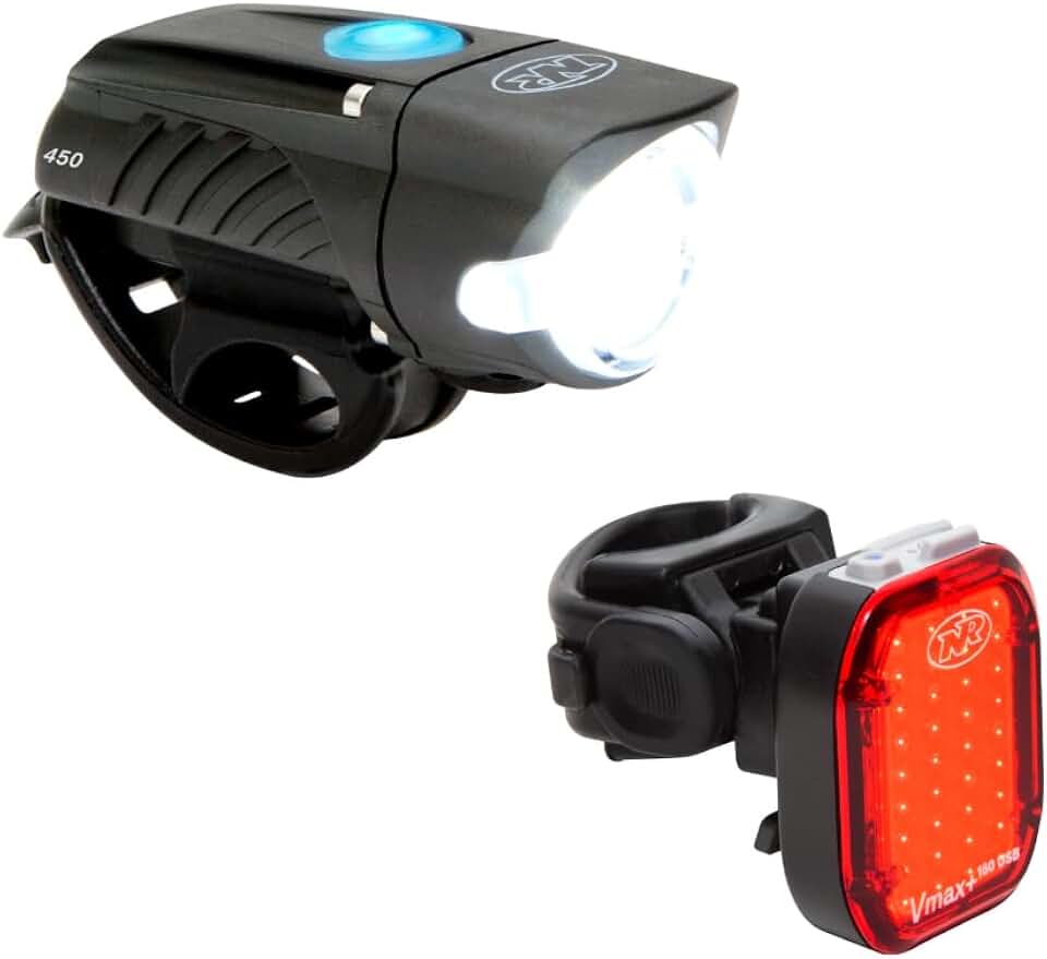 NiteRider Swift 450 + Vmax+ 180 Front &amp; Rear Bike Light Combo 450 Lumen Front &amp; 180 Lumen Rear Lights USB-C Rechargeable Lightweight IP64 12 Total Modes for Bike Safety Commuting Bicycle Night Riding