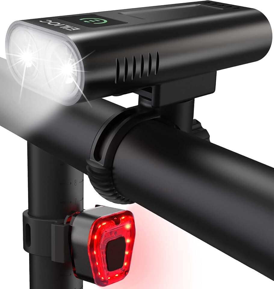 6400mAh Bike Lights for Night Riding, USB C Rechargeable Bicycle Headlight and Taillight Set, Super Bright 1200 Lumen, IPX5 Waterproof, Aluminum Alloy, 5 Modes, White, Red or Black