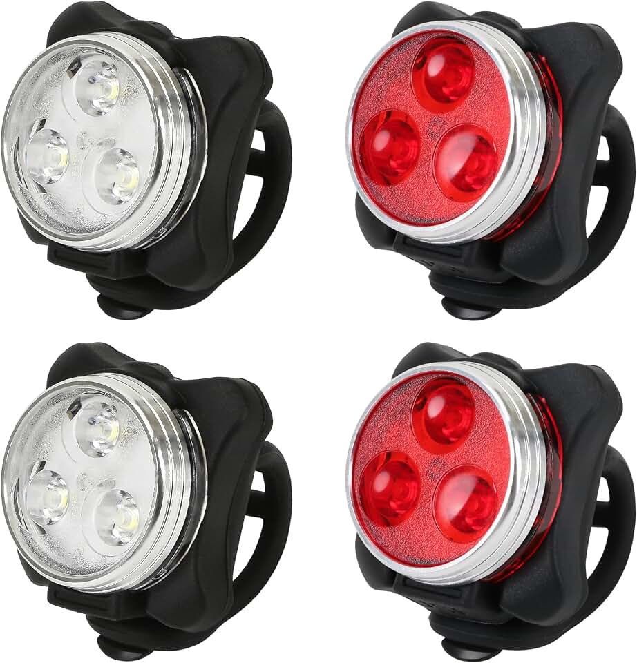 4PCS USB Rechargeable Bike Lights Set – Waterproof LED Front &amp; Back Headlight and Rear Tail Light for Mountain Bicycle, 4 Modes Silicone Lighting Accessories, Plastic Bright Outdoor Night Riding Lamp