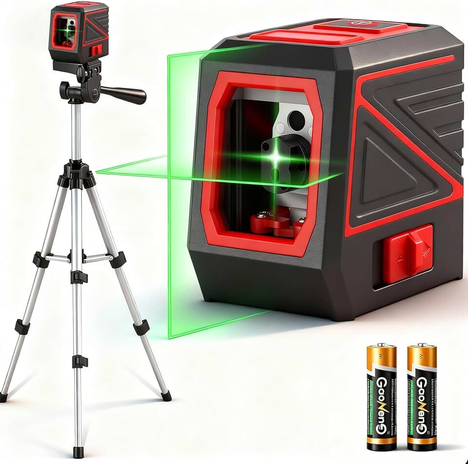 Laser Level with Tripod, 100Ft Green Cross Line Rotary Laser Tool | Rotatable 360 Degree, Manual Self leveling and Pulse Mode,IP54 Waterproof &amp; Battery for Indoor/Outdoor Use