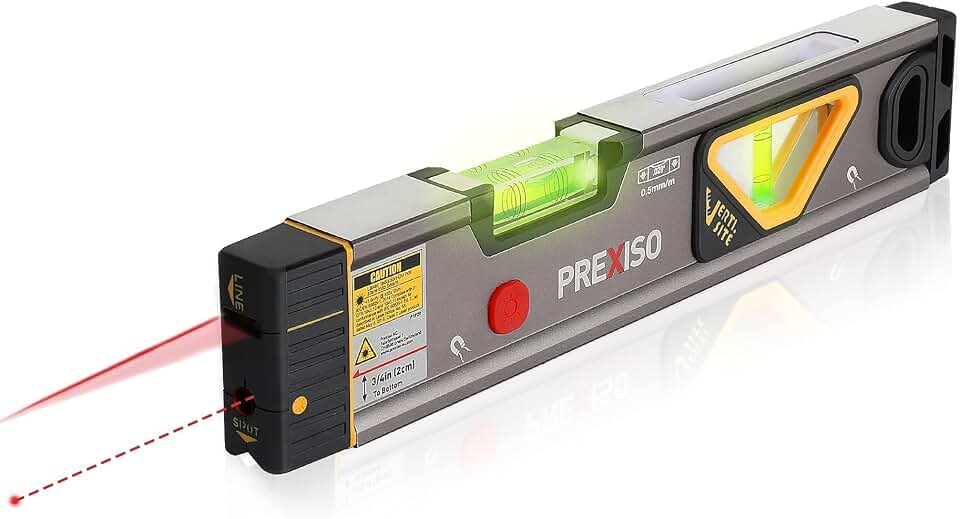 PREXISO 2-in-1 Laser Level 100Ft/30Ft, 12" Magnetic Spirit Level with Light | 100Ft Alignment Point &amp; 30Ft Leveling Line, Laser Leveler Tool for Picture Hanging Wall Writing Painting Home Renovation