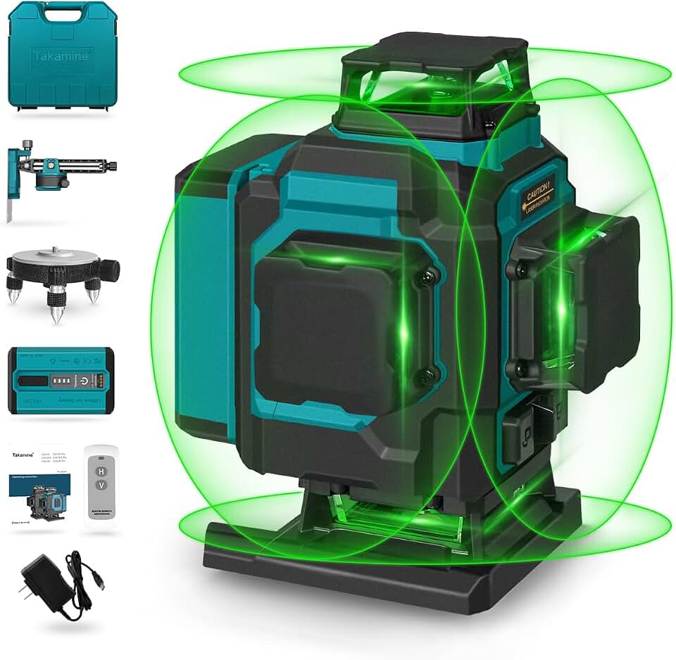Takamine 16 Line Green Laser Level Pro,4x360 4D Cross Line for Construction | Self Leveling Lazer Leveler Tool,4x360° Vertical and Horizontal Laser,Pulse Mode,Remote Control,Ceiling/Floor Leveling,Tiling