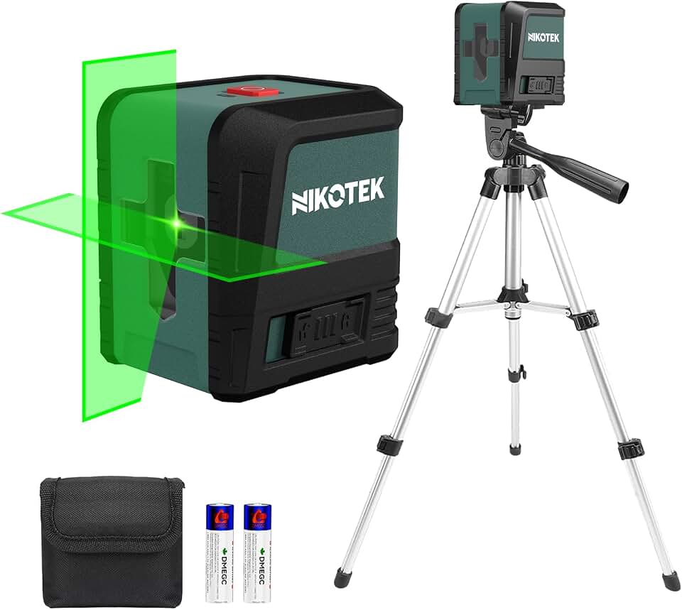 Nikotek Laser Level, Self-leveling Green Line Laser With Horizontal and Vertical Lines for Construction and Picture Hanging, Battery Included (NK01GT) Global Recycled Standard