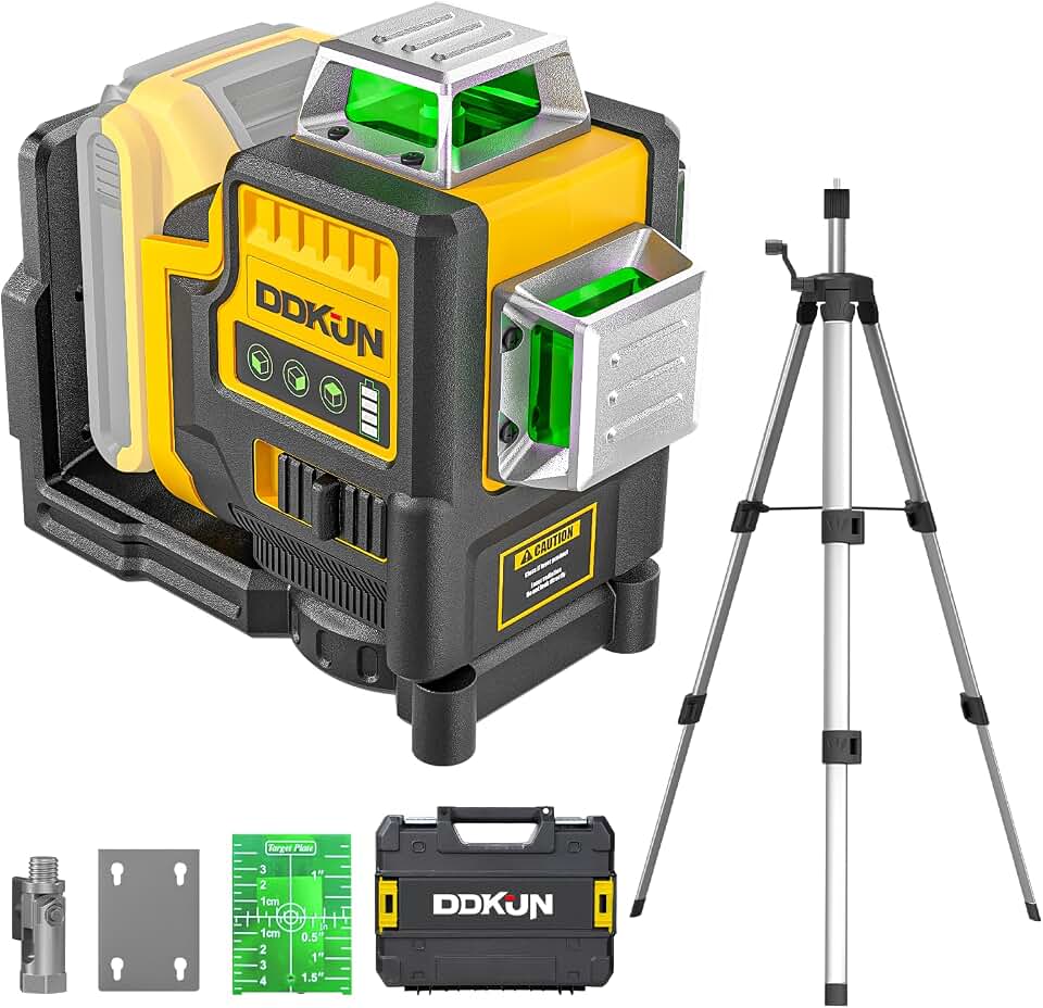 Laser Level with Tripod for Dewalt 20V Battery (NOT Included), 3x360° Laser level Self-Leveling, 3D Lazer Leveler Tool for Construction, Picture Hanging with Magnetic Bracket &amp; Hard Carry Case