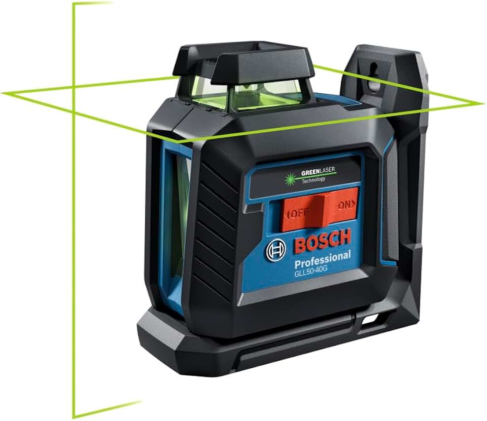 BOSCH PRO GLL50-40G Green-Beam Self-Leveling 360 Degree Cross-Line Laser | VisiMax technology, Smart Pendulum System, 1/8 in. accuracy, contractors, stable mounting, surveying, construction, outdoor