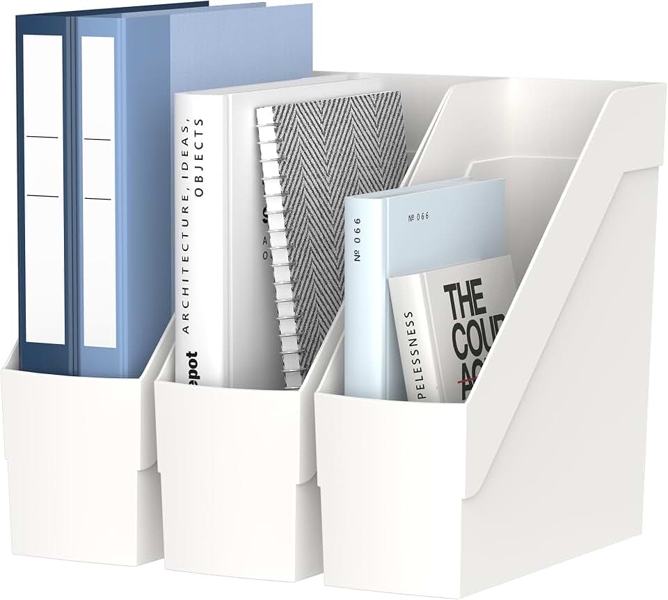 Delifox 3 Pack Magazine Rack, Plastic File Folder Bin Desk Organizer, White