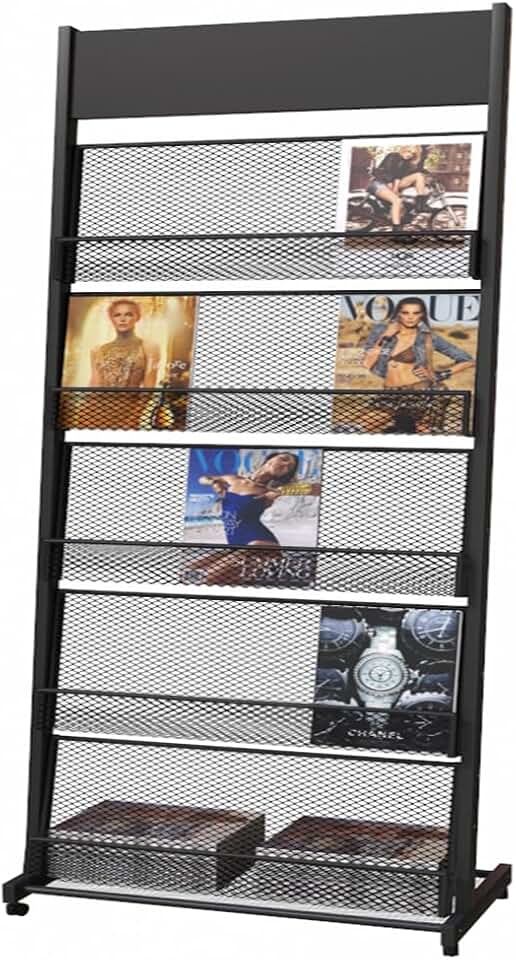 floor magazine rack brochure display stand for offices and public reception area，literature rack with 4 Universal wheels (70"×27×13.8")