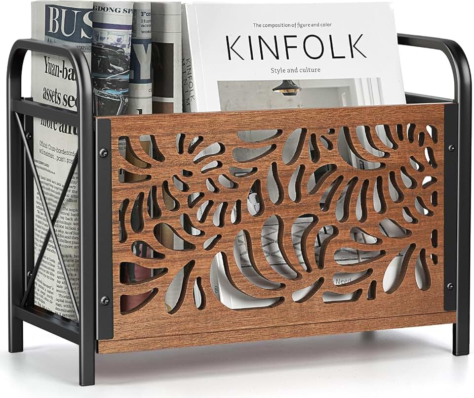 Magazine Holder, Magazine Rack Floor, Wood Magazine File Holder | Magazine Organizer, Album Storage for Vinyl Records, Farmhouse Magazine Storage Rack for Magazines, Newspapers, Books