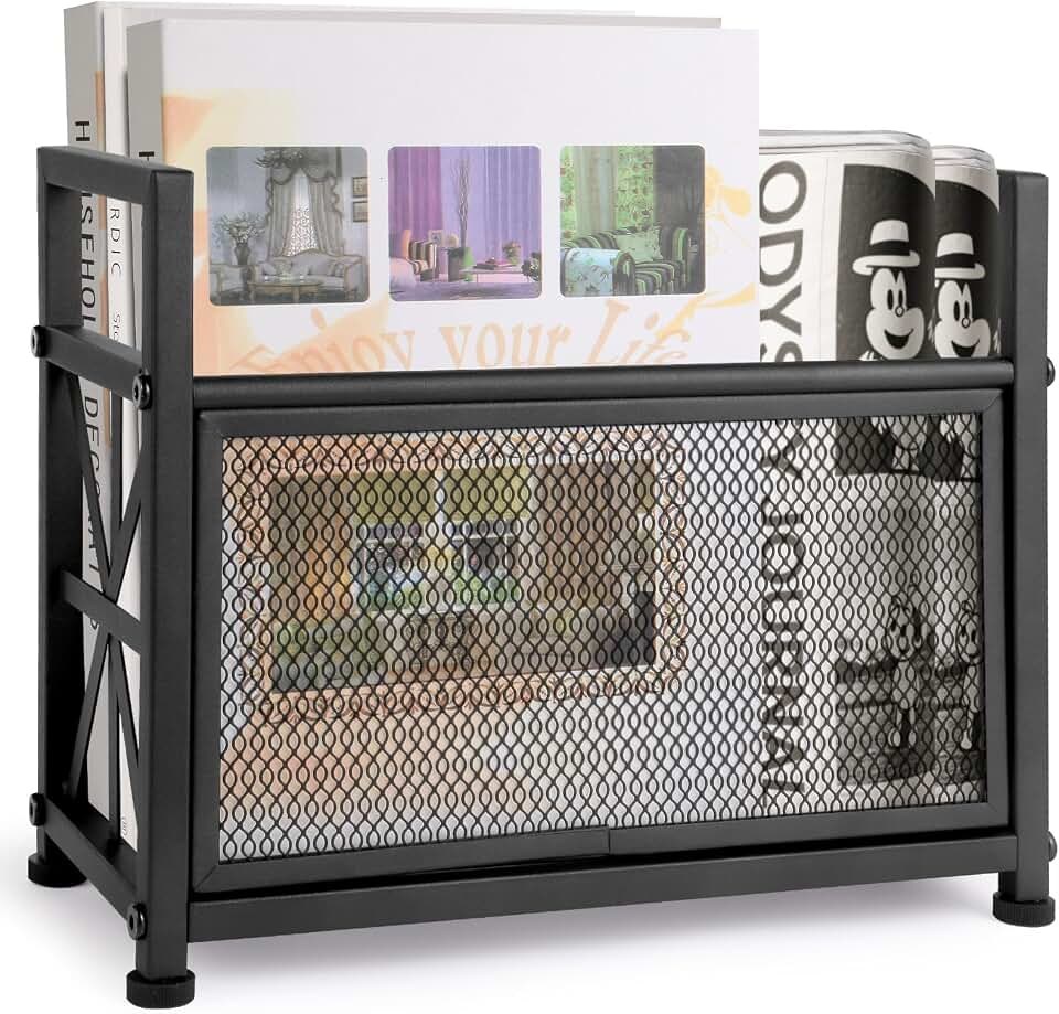 Black Magazine Holder, Metal Magazine Rack Floor, Mesh Magazine File Holder, Magazine Storage Basket, Magazine Holders for Classroom，Magazine Stand for Desk, Folder Organizer Bin for Books