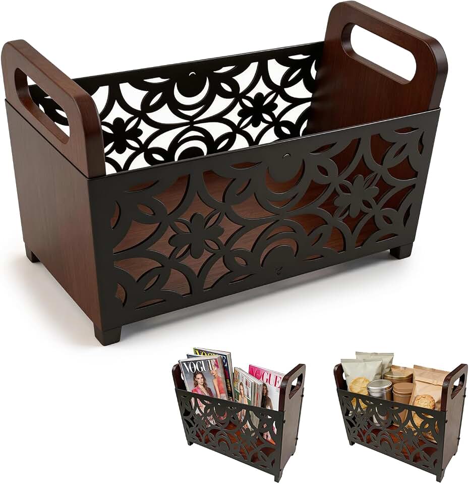 Magazine Holder Floor, Magazine Holder – Wooden &amp; Metal Decorative Magazines Rack, Freestanding Newspaper &amp; Book Storage Organizer for Living Room, Bedroom, and Office