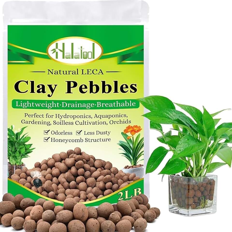 Halatool 2LB Leca Clay Pebbles for Plants, 4-16mm Hydro Balls for Drainage | Reusable, pH-Neutral, Lightweight Expanded Clay Pebbles, Semi-Hydroponics Setups, Orchids, Succulents, Potted Pots