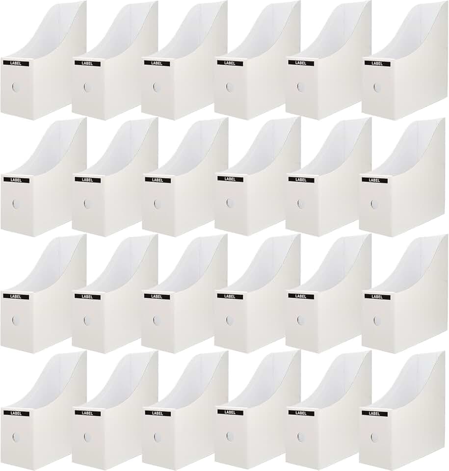Limitliho 24 Pack White Cardboard Magazine Holder for Desk or Shelves | 10.6''H×10.2'L×3.5''W Magazine File Holder, Vertical Book Bins for Classroom and Library, Magazine Storage Box with Label