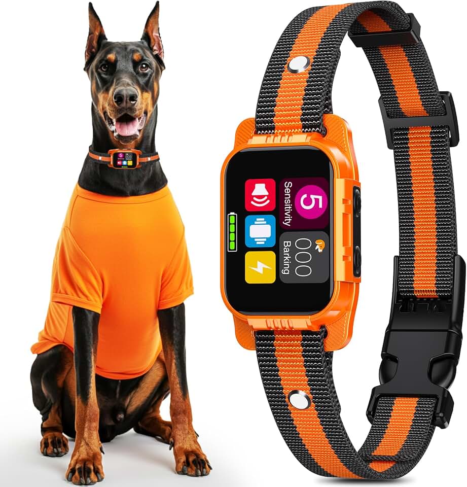 Smart Dog Bark Collar - Anti Barking Collar for Large and Medium Dogs, Stop Excessive Barking &amp; Aggression Behavior, with 5 Modes &amp; 5 Sensitivity, IP67 Waterproof for Indoor/Outdoor Use, Orange
