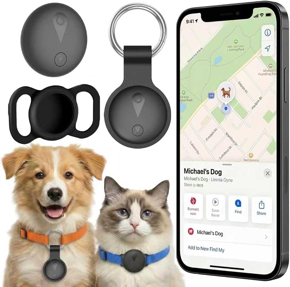 GPS Tracker for Dogs, Smart Collar with Real-Time Locator with Holder | Pet Location Tracker, No Monthly Fee / No SIM Card, Works with iOS Find My, Ultra-Slim, IP68 Waterproof, Reliable