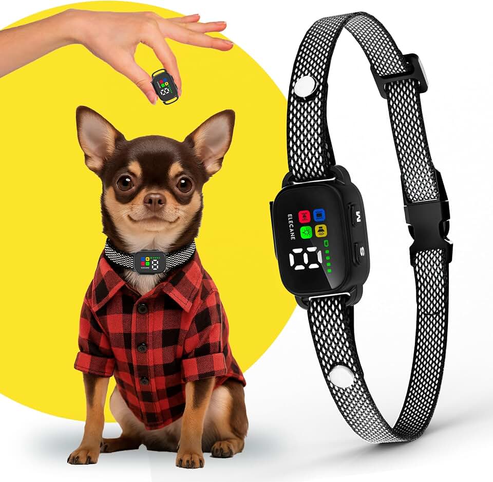 Tiny Bark Collar for Small Dogs 5-15 lbs and Puppies - No Shock Anti Barking Collar - Rechargeable Smart Collar for Dog Training with 7 Sensitivity Levels and 3 Beep&amp;Vibration Modes (Black)