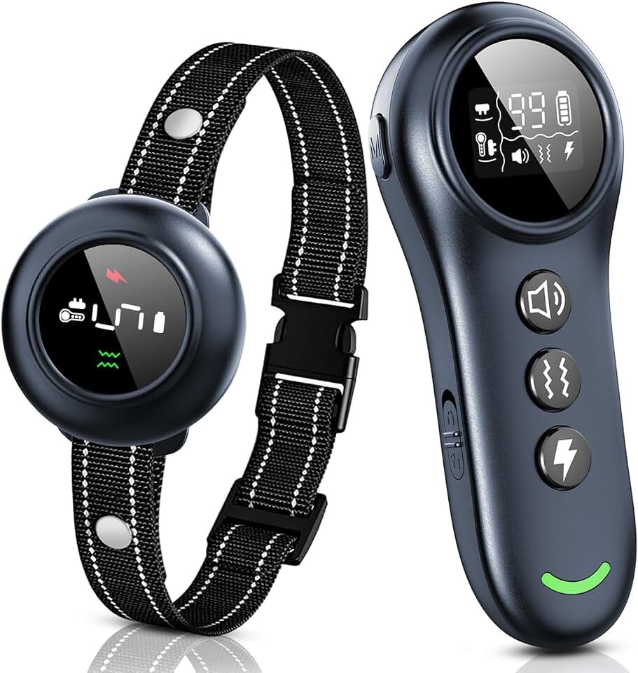 2-in-1 Dog Shock Collar &amp; Dog Bark Collar - Smart Anti Barking Dog Training Collar with 5 Adjustable Sensitivity &amp; 3300FT Remote for All Breeds IP67 Waterproof E-Collar