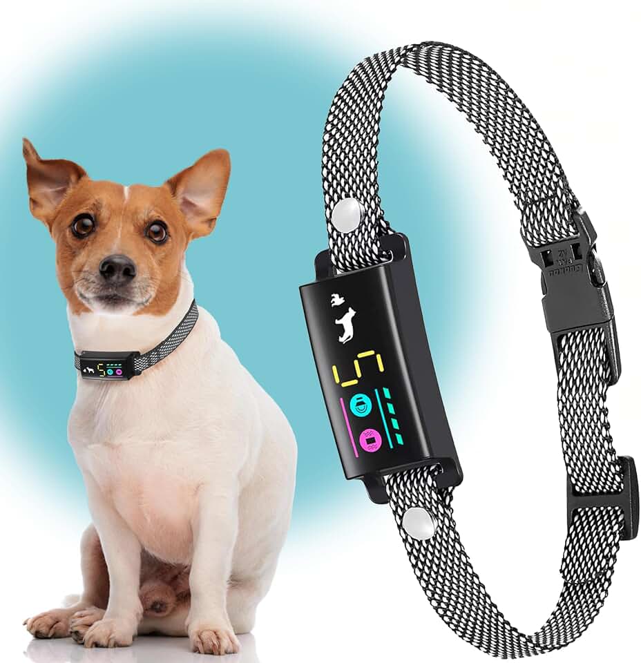 No Shock Bark Collar for Small Dogs 8-40 lbs - Beep &amp; Vibration, Smart Screen, 5 Sensitivity, Anti-False Trigger, Magnetic Rechargeable, IP67 Waterproof, Black/Grey