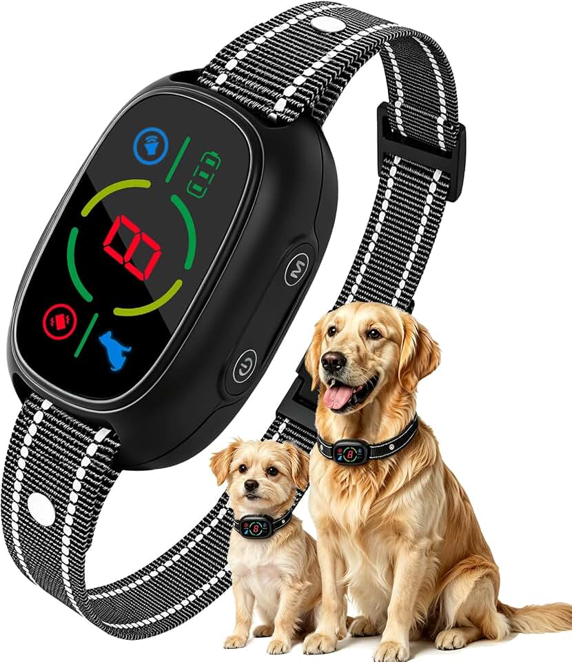 Dog Bark Collar for Large Medium Small Dogs 8-150lbs 1Pack | 8 Sensitivity Levels, 3 Safe Training Modes, Rechargeable Auto Smart Anti Barking Device Black