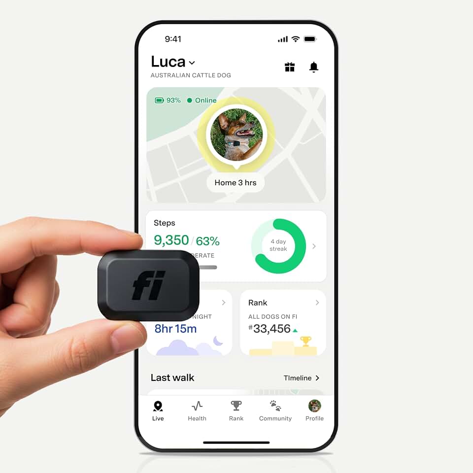 Fi Mini Attachable GPS + Health Tracker for Dogs, 6-Month Membership | Smart GPS collar attachment with virtual fences, escape alerts, health and step tracking. Lightweight and waterproof.