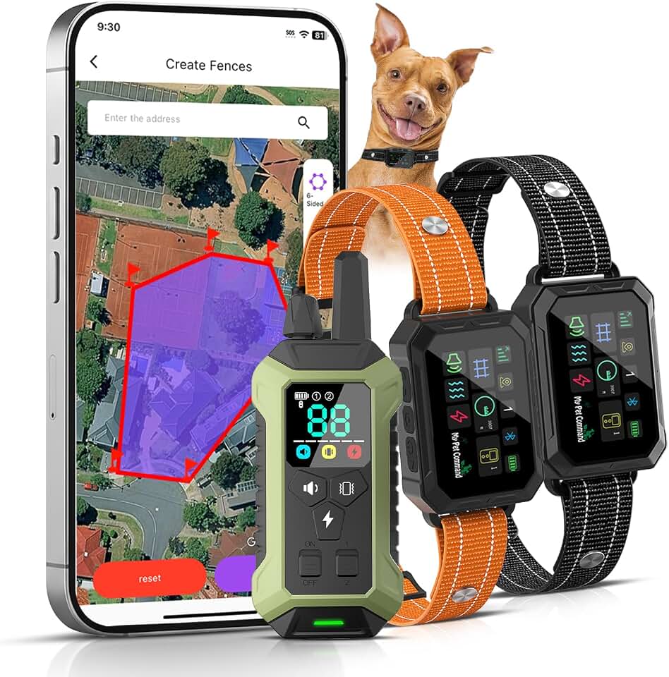 My Pet Command 2-1 Smart Wireless GPS Dog Fence with APP Setup 2 Collar Kit | No Subscriptions, 6-Sided or Circular Fences, Tone, Vibration, Static correction, Waterproof, Rechargeable, Remote Training