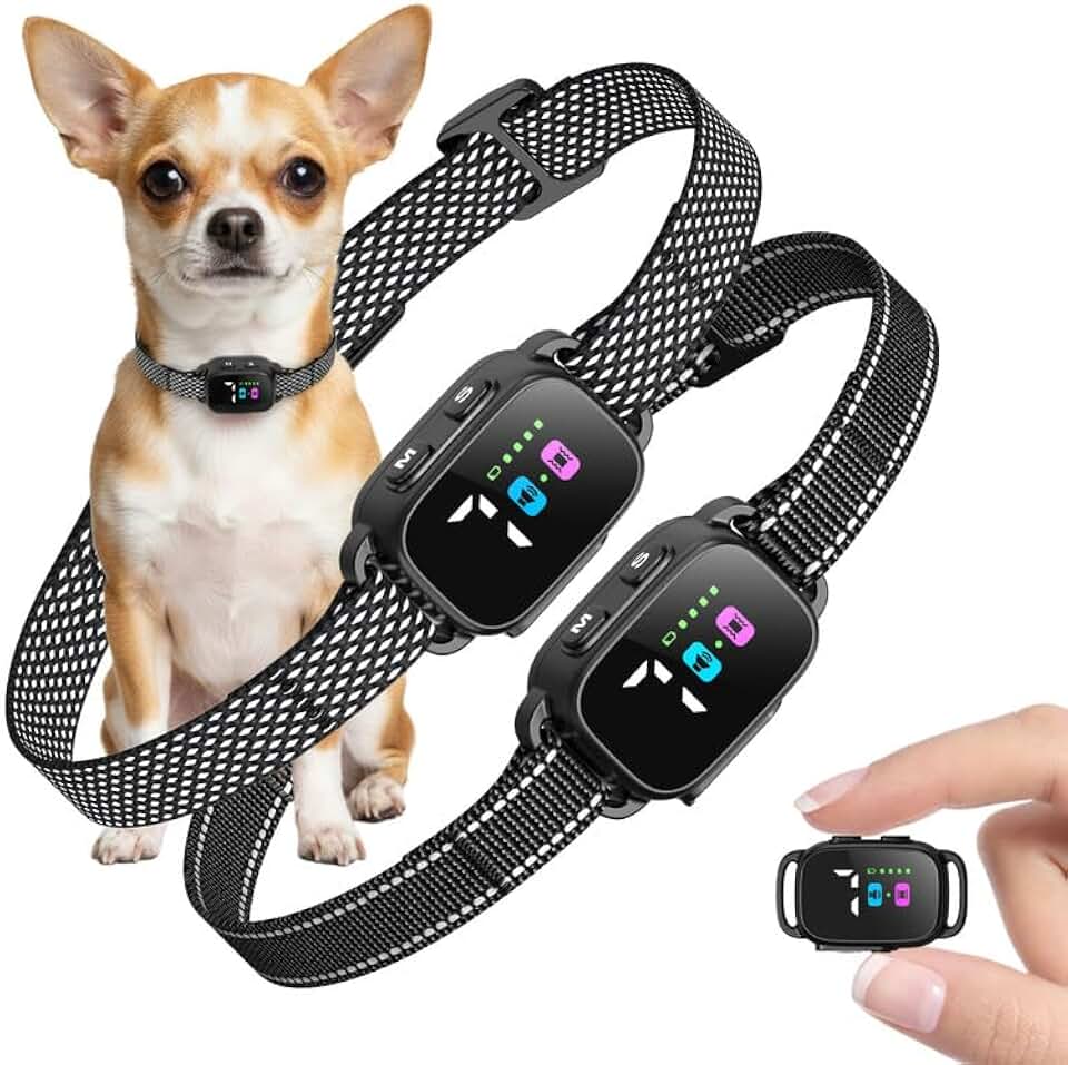 Anti Bark Collar for Small Dogs 2 Pack, No Shock Bark Collar with Beep &amp; Vibration, 7 Sensitivity Levels, Smart Bark Detection, Rechargeable IP67 Waterproof Bark Collar for Small Dogs 5-30lbs