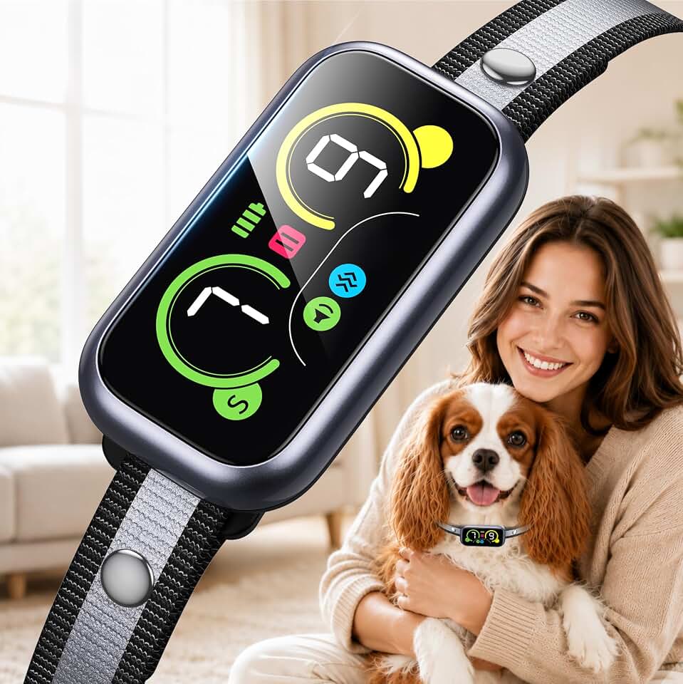 Smart Dog Bark Collar with Advanced Bark Detection, Anti Barking Devices with 4 Adjustable Modes&amp;7 Sensitivity, Rechargeable Barking Collar for Small Medium Large Dogs, IP67 Waterproof (1, Metalic)