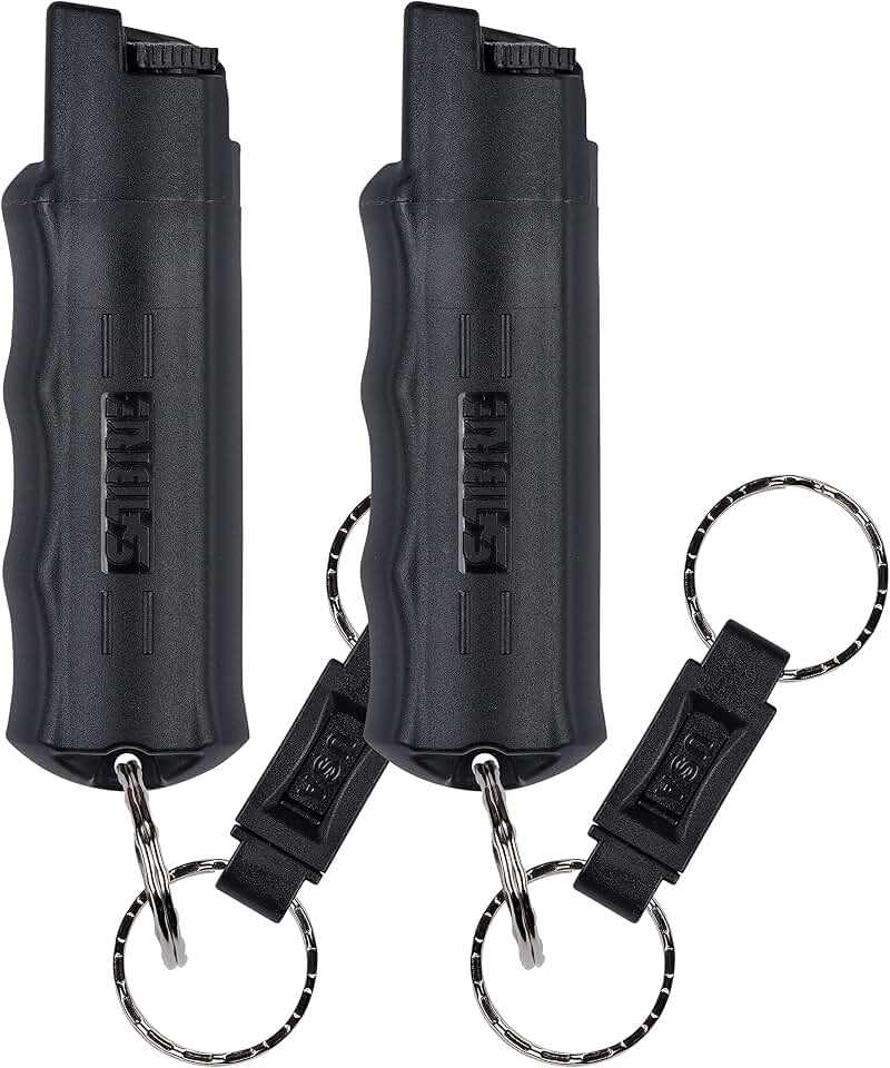 SABRE 3‑in‑1 Defense Pepper Spray with Tear Gas &amp; UV Marking Dye - Twist-Lock Safety, Quick-Release Keychain, Maximum Strength OC for Self Defense, 14-ft Range, 10 Second Spray Time, 0.54 fl oz
