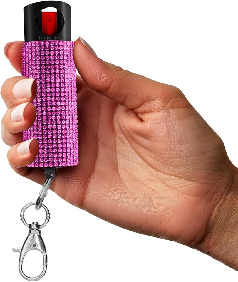 FIGHTSENSE Self Defense Pepper Spray - 1/2 oz Compact Size Maximum Strength Police Grade Formula Best Self Defense Tool for Women W/Leather Pouch Keychain