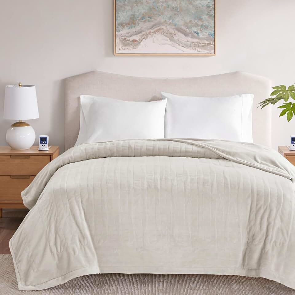 Beautyrest Wi-Fi Heated Blanket Queen, Microplush Electric Blanket, Ivory | Fine-Grain Ultra-Plush Heating Blanket, 20 Heat Settings &amp; Auto Shut Off, Machine Washable