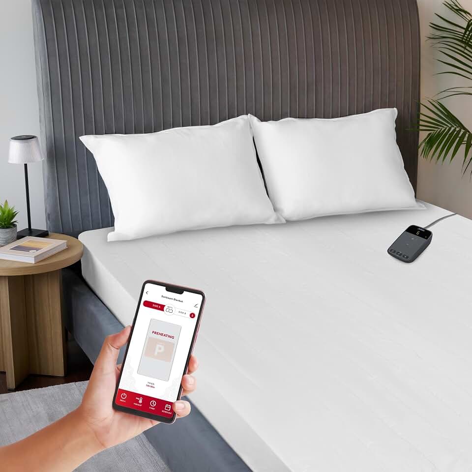 Sunbeam Polyester Wi-Fi Connected Mattress Pad, Electric Blanket, 10 Heat Settings, Twin Size