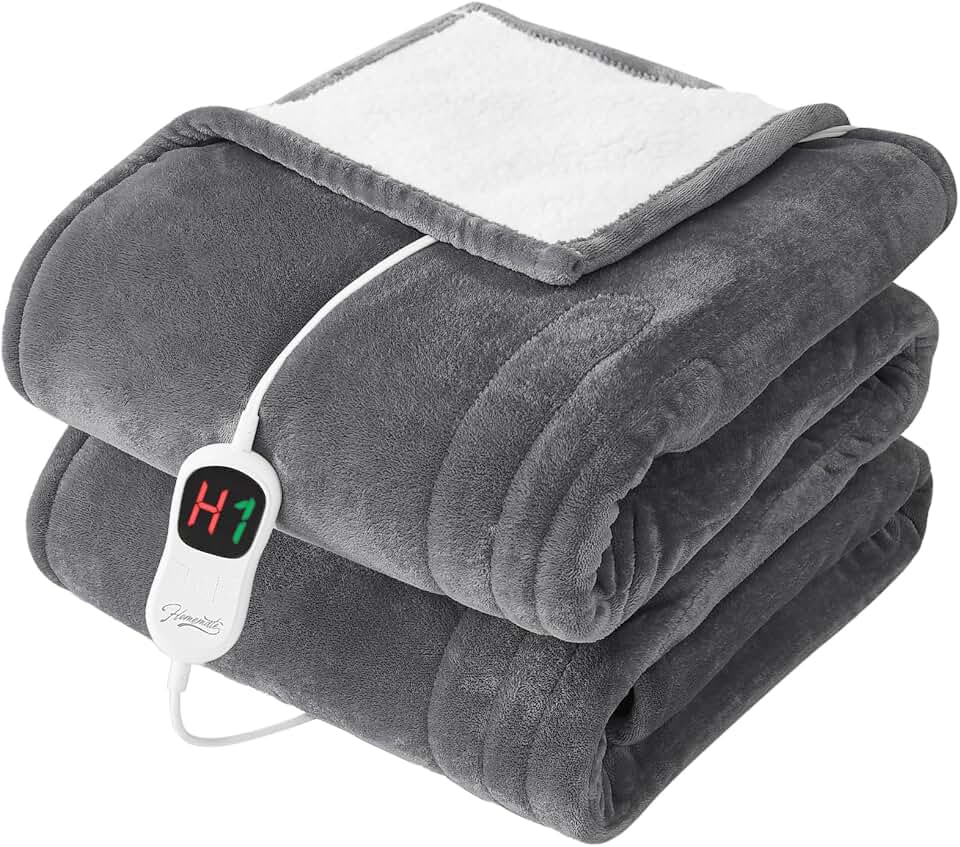 Homemate Heated Electric Blanket Twin 62"x84" Heating Throw Blanket | Fast Heating with 10 Heating Levels 8 Hours Auto Off Over-Heated Protection Warm Soft Flannel Winter Gifts for Women ETL