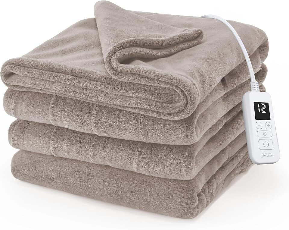 Sunbeam Royal Luxe Microplush Heated Blanket 12 Heat Mushroom Full