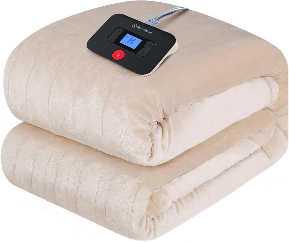 Westinghouse Electric Blanket Full Size, ETL&amp;FCC Certified, 80 x 84, Beige | Super Cozy Soft Flannel Heated Blanket with 10 Fast Heating Levels &amp; 1-12 Auto-Off, Machine Washable