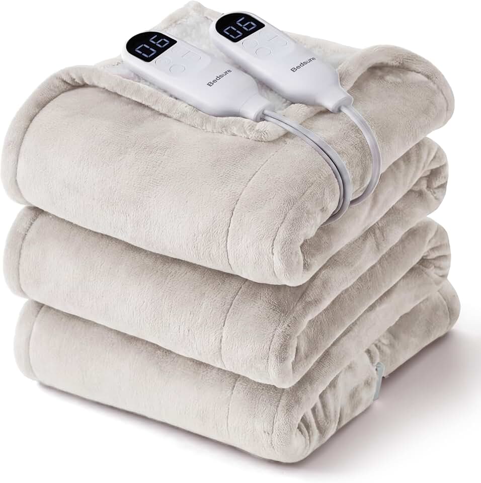 Bedsure Heated Blanket Queen Size, Dual Control Electric Blanket, Cream | Preheat Function,6 Heat/6 Timer Settings, 8H Auto Shut-Off, ETL/FCC, Soft Flannel Sherpa, Machine Washable, 84x90in