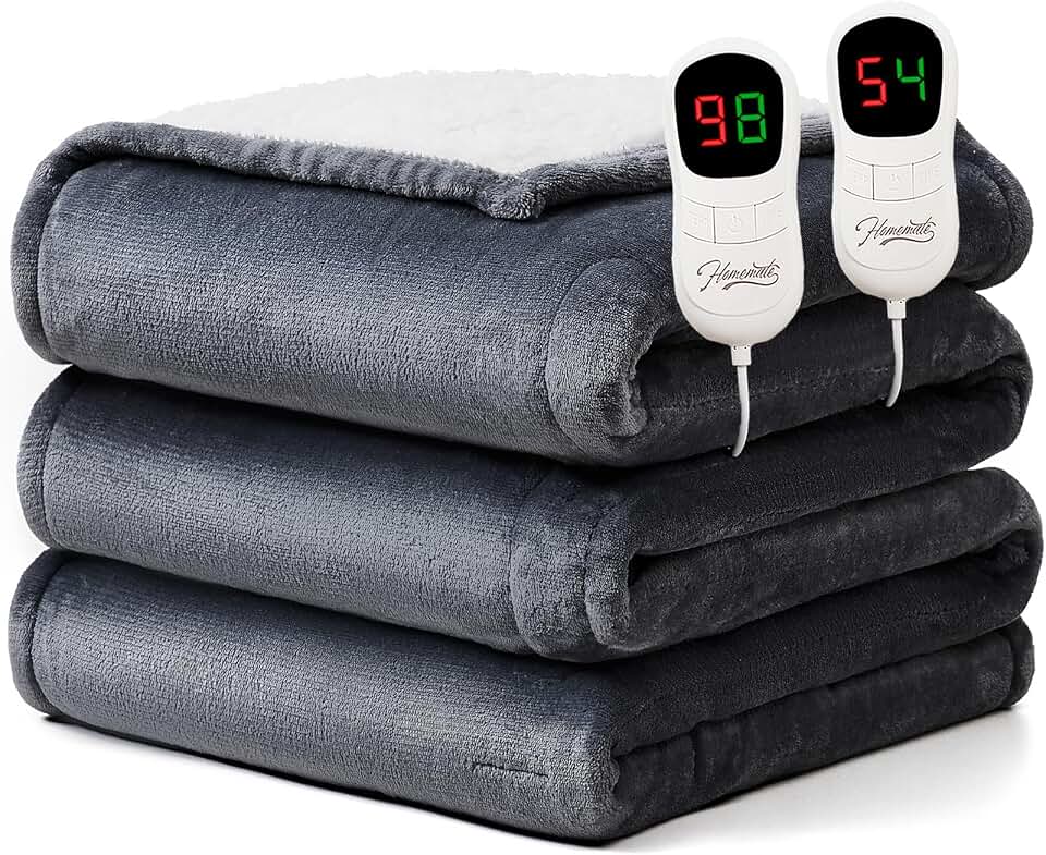 Homemate Electric Heated Heating Blanket Queen Size 84x90 Dual Control ETL | ETL Certified 2/4/6/8H Auto-Off 10 Heat Level Overheat Protection Machine Washable Flannel Sherpa,Cold Room Cold Sleeper Gift OEKO-TEX STANDARD 100