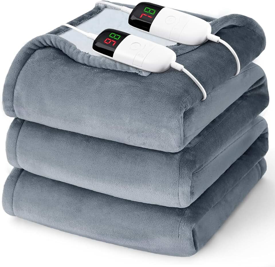 Heated Electric Blanket Queen Size - 84" x 90" Heating Blanket with Dual Control, 10 Heating Levels &amp; 8 Hours Auto Off, Soft Warm Flannel Blanket, Christmas Birthday Gifts for Senior Grandma OEKO-TEX STANDARD 100