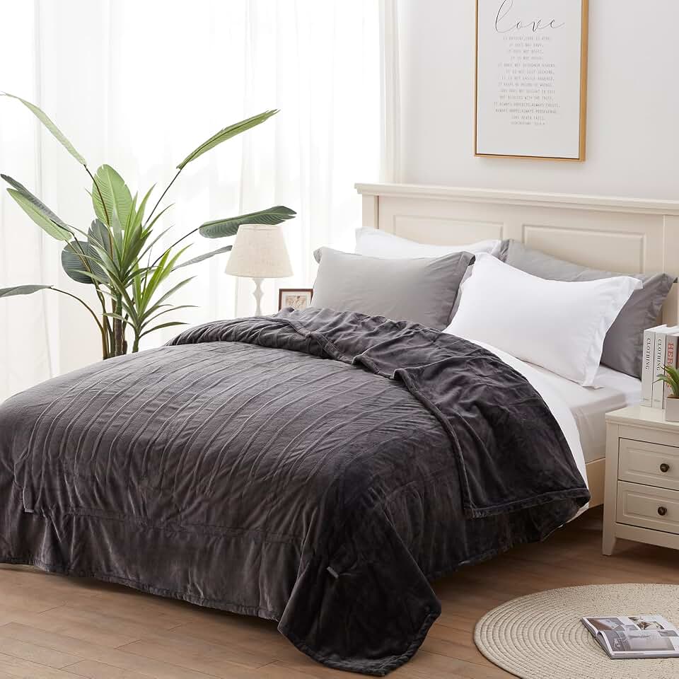 Westinghouse Heated Blanket Twin Size Soft Flannel with 10 Levels Charcoal | Electric Blanket with 1-12H Auto-Off Timer, Overheat Protection, Machine Washable, 62x84"