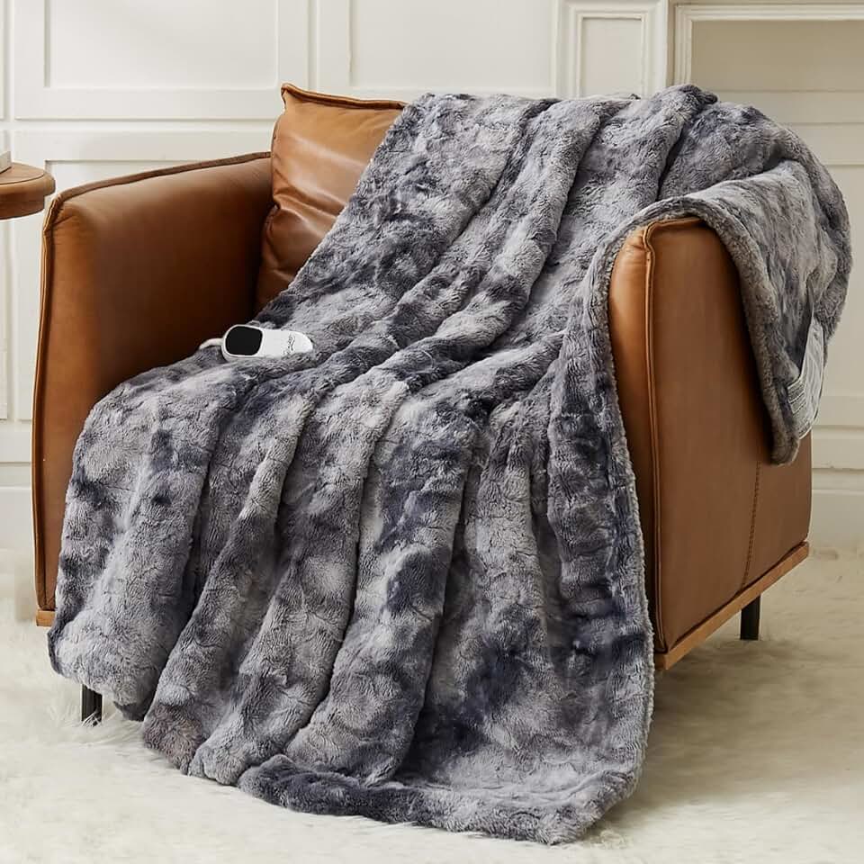 Homemate Heated Blanket Electric Heating Throw 50x60 Plush Faux Fur Sherpa | ETL Certified 2/4/6/8H Auto-Off 10 Heat Levels Overheat Protection Machine Washable,For Cold AC Office Room Cold Sleeper Gift OEKO-TEX STANDARD 100